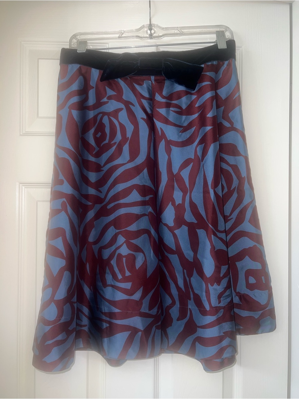 Marc Jacobs Blue and Burgundy Floral A-Line Skirt with Velvet Waist